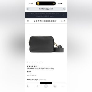 Leatherology meadow double zip camera bag in black.